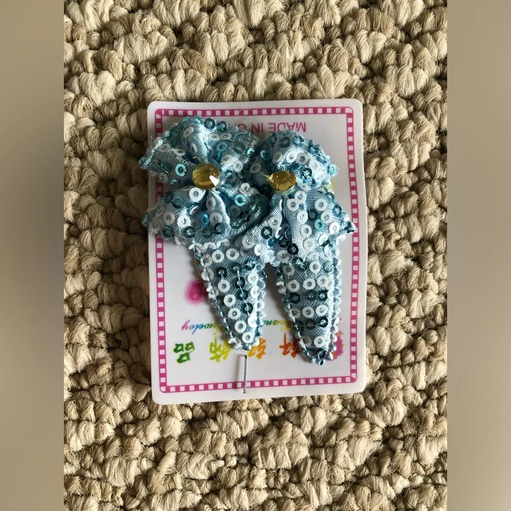 New Y2K Children Girls Blue Sequin Bow Hair Clips Snap clip accessory